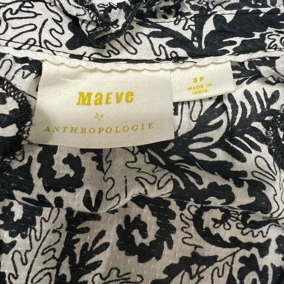 Maeve Anthropologie Tiered Maxi Dress s p Black White Floral abstract oversized - Picture 7 of 13